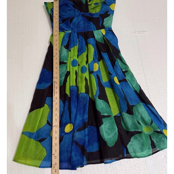 JAX Designer Blue Green Floral Cotton Silk Blend Sundress Size 6 Wedding Guest‎ - Picture 4 of 16